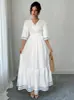 Vestido Elegante com Babados, Decote V, Renda na Cintura, Estilo Transfronteiriço Novo 2026