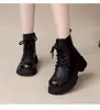 Botas estilo Martin com sola grossa femininas botas únicas 2026 Outono/Inverno novo estilo estilo britânico botas curtas botas de algodão mais vendidas botas curtas quentes com veludo