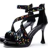 Sandalias de Tacón Alto con Lentejuelas de Lujo para Mujer 2026 Verano Nuevo Estilo Elegantes Versátiles Impermeables Plataforma Punta Abierta Tacón de Aguja Zapatos de Mujer