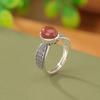 Um Veado Prata S925 Sterling Silver Southern Red Retro Old Wheat Ear Hollow Egg Face Ring National Tide Ethnic Style Open Ring