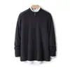 Suéter de punto liso para hombre con cuello alto y cremallera, 100% lana, color liso, nuevo 2025, cálido, manga larga, básico, venta al por mayor transfronteriza
