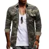 Camisa para Hombre de Comercio Exterior Camuflaje Europeo y Americano Bolsillo Doble Manga Larga Ropa de Mezclilla Talla Europea de Hombre Camisa tipo Frock para Montañismo al Aire Libre