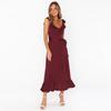 Ins Verano Europeo y Americano Nuevo Vestido con Volantes Vestido de Dama de Honor de Satén Transfronterizo Vestido Largo sin Mangas para Mujer