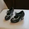 2026 Novos Sapatos de Salto Alto Estilo Coreano para Meninas com Laço, Sapatos de Princesa para Crianças Maiores, Sapatos de Couro para Performance de Dança