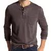 Camiseta de Manga Larga para Hombre 2026 Transfronteriza Algodón Corte Delgado Cuello Henley Bolsillo Camisa Base Transpirable Absorbe la Humedad Top para Hombre