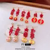 Bolsa de la Suerte con Goteo de Aceite de Aguja Plateada Colgante de Lingote Pendientes con Borla Estilo Chino de Año Nuevo Pendientes de Lujo Ligero Exquisitos Accesorios para Orejas de Gama Alta