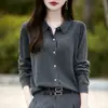 Cardigan de Tricô Color Block com Gola Peter Pan para Mulheres, Novo Outono/Inverno 2026 Versátil Manga Longa Casaco de Lã Sintética Suéter