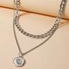 Collar de cadena doble con moneda estilo Ins europeo y americano, retrato de marca redondo, cadena gruesa, cadena para clavícula, cadena para el cuello N5907