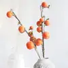 Flores e Galhos de Frutas Simulados Decorativos Caqui Caqui Ornatos Ruyi Arranjo de Flores de Ano Novo Piso Único Galho Múltiplas Cabeças Caqui