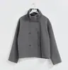 Ropa de Mujer Europea y Americana Transfronteriza 2025 Nuevo Otoño e Invierno Amazon Elegante Elegante Cuello Alto Botón Manga Larga Chaqueta de Lana