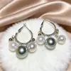 Pendientes de Aro Redondos Tricolor de Perla Europeos y Americanos Personalidad Temperamento Estilo Fresco Pendientes Versátiles Lujo Ligero Sensación de Gama Alta Accesorios de Pendientes Retro