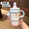 Taza isotérmica de acero inoxidable KT316 de dibujos animados linda, diseño de alta calidad, gran capacidad, con pajita y asa, portátil, y perfecta para mantener las bebidas frías