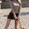 Pantalones Falda Bodycon de Línea A de Cintura Alta Color Café Retro Maillard para Mujer en Primavera y Otoño