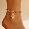Tornozeleira de Flores Douradas com Temperamento Moderno Transfronteiriça Europeia e Americana para Mulheres Corrente Grossa Simples de Metal Acessórios de Joia para Pés Florais Venda por Atacado
