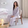 Algodón PuroEstilo DulcePijama para MujerOtoño NuevoCuello RedondoEncajeManga LargaEstampado FloralConjunto de Ropa para el Hogar