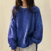 Suéter coreano chic de ocho colores para otoño e invierno, estilo perezoso francés, cuello redondo, abertura lateral, holgado, casual, versátil, de manga larga para mujer