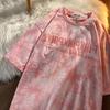 [Bordado de Letras] Nueva Camiseta Retro Tie-Dye Estilo Holgazán para Mujer Suelta Popular en Internet ins Top de Estudiante
