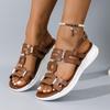 Chanclas Planas de Hebilla Doble de Gran Tamaño para Mujer de Comercio Exterior Europeo y Americano Sandalias Ligeras Retro Casuales Transfronterizas para Playa para Mujer