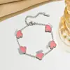 Pulsera de Acero Titanio de Alta Gama con Trébol de Cuatro Hojas de la Suerte para Mujer, Doble Cara de Concha 13mm Joyería de Acero Inoxidable, Estilo Simple y de Moda