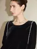 Vestido de Terciopelo de Seda para Mujer 2026 Otoño e Invierno Manga Corta Negra Manga Abullonada Falda de Seda Morada Hasta la Rodilla