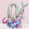 Prata transfronteiriça Digital Fishtail Shell Balloon Combinação terno Balão de Filme de Alumínio Balão de Decoração de Aniversário Infantil