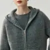 Suéter de Caxemira Estilo Casual Outono e Inverno Novo Cardigan Tricotado com Capuz Suéter Feminino Lã Zíper Top Tops