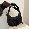 Nueva Bolsa de Tela Casual de Nicho Estilo Coreano Bolso Cruzado Distintivo para Mujer con Pliegues y Cordón con Cordones Bolso de Hombro Estilo Casual de Nylon