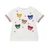 Camiseta de Manga Curta de Verão Nova Infantil Desenho Animado Urso e Coelho Fofos Patch Bordado Color Block Manga Curta