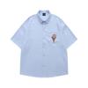 Camisa de Manga Corta a Cuadros Bordada de Helado Retro Americano para Hombre en Verano Suelta Casual Versátil Pareja Ins Camisa