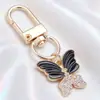 Chaveiro de Borboleta Esmaltado Preto e Branco de Alta Qualidade, Pingente de Borboleta com Diamantes e Pingente Dourado, Chaveiro DIY, Pequeno Pingente