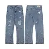 Jeans Largos Casuales Sueltos de Mezclilla con Parches de Graffiti Gal Splash-Ink y Rasgaduras