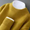 Amazon Suéter de Lana 100% Pura Engrosado de Doble Capa para Hombre, Cuello Semi-Alto, Suave, Pegajoso, Holgado, Suéter de Punto como Capa Base