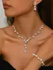 Amazon Fashion Colar Brincos Pulseira de Strass de Cristal Conjunto de Três Peças Acessórios de Joias Joias de Casamento para Noivas