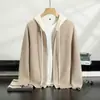 Suéter con Capucha de Cachemir con Puntada Yuanbao 26 para Hombre, Cárdigan Grueso con Cremallera, Sudadera con Capucha Deportiva Casual Color Block, Directo del Fabricante