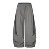 Pantalones casuales de pierna ancha, deportivos, de ajuste holgado, con diseño plisado para otoño, de marca retro americana de moda, a rayas de bloques de color curvos, para hombre y mujer