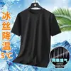 Camiseta Masculina de Seda de Gelo de Verão Transfronteiriça, Fina, Respirável, Secagem Rápida, Top Esportivo de Manga Curta com Malha Oca, Camiseta de Base para Homens