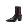 Botas cortas de piel de oveja elástica estilo coreano, adelgazantes y alargadoras, con punta cuadrada pequeña, hebilla de cinturón, tacón medio grueso, para commuting, para mujer, otoño 2026