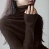 Camiseta Básica de Cuello Alto Ajustada Color Rojo Navidad para Mujer Otoño 2024 Nuevo Top Interior de Moda