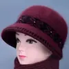 Chapéu de Inverno para Meia-Idade e Idosos Feminino de Lã Tricotada com Pelo de Coelho Chapéu de Pescador Grosso com Veludo Adicional para Proteção contra Frio e Orelhas Quente