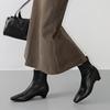 Botines Slim de Piel de Vacuno de Primera Capa Estilo Minimalista Coreano Otoño e Invierno 2025 Tacón Pequeño Grueso Tacón Medio Commuter Punta Cuadrada Cuero Genuino Botines Cortos para Mujer
