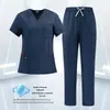 Verão Novo Manga Curta Sala de Cirurgia Dividido Decote V Roupa de Trabalho terno Estomatologista Enfermeira Roupas de Secagem Rápida Roupas de Lavar à Mão