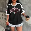 Camiseta de Mujer de Manga Corta Verde Estampado Y2K Bandera Mexicana Carta Transfronteriza de Verano Ajustada Superior Venta al por Mayor