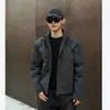 Chaqueta Corta de Retazos Desconstruida Estilo High Street Transfronteriza para Hombre, Tacto de Alta Gama, Hombro Estándar, Chaqueta de Béisbol, Cuello Alto, Chaqueta Bomber