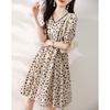 Comercio Exterior Vestido Coreano Estampado de Lunares 2025 Verano Nuevo Commuter Elegante Cintura Cuello en V Ajustado Falda de Manga Corta