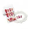 24 Piezas de Uñas Postizas de Gato de Fresa, Forma de Almendra, Retro Japonés Dulce y Lindo Gato Naranja Uñas de Presionar Venta al por Mayor