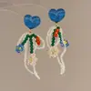 Pendientes de Borlas de Flor de Gasa Súper Hada, Pendientes Exagerados de Tela de Rafia con Cuentas, Pendientes Estilo Dulce de Vacaciones al por Mayor