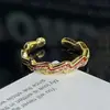 Anillo Abierto Romántico y Dulce de Calabaza Esmaltada Roja con Olas de Bambú Incrustadas de Diamante, con un Toque de Lujo Exclusivo para Mujeres