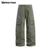 Pantalones Vintage Estilo Americano Lavado Viejo Cimitarra Multitud para Hombres y Mujeres Marca de Moda Sueltos Nicho Arco Bolsillos Múltiples Pantalones Casuales
