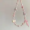 Cadena para Teléfono Móvil de Cachorro de Dibujos Animados Rosa Linda Casera Colgante de Decoración de Bolsa de Cachorro de Perla de Mariposa Colorida Colgante CCD