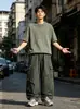 Calça de Trabalho de Cor Sólida com Vários Bolsos, Bainha Desfiada, Franjas, Curva para Homens, Novo Estilo de Verão, Calça Casual Solta com Cordão Elástico para Mulheres
